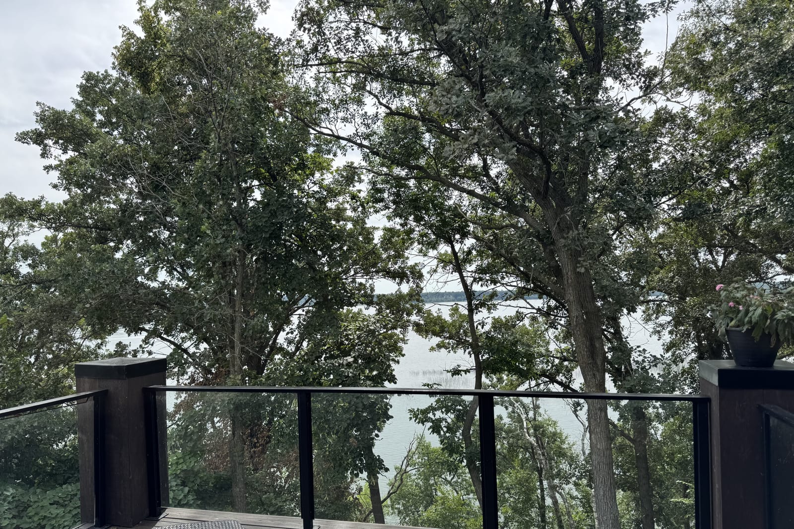 The deck, with the panoramic view along the length of Gull Lake.